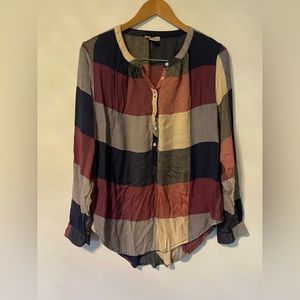 Lucky Brand Women's Soft Plaid Navy Maroon Flannel Collared Button Up size XL